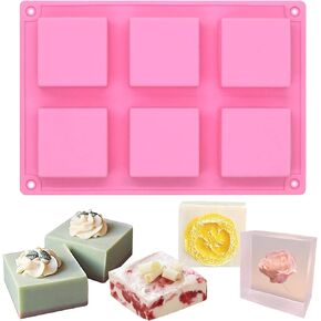 Square Baking Silicone Mold for Cake Teacake Chocolate Desserts Cheesecake Cornbread Brownie Blancmange Pudding Soap Candle Making Resin Epoxy Casting Wax Crafting Projects, 6-Cavity