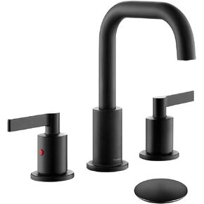 Brushed Gold 2 Handle 8 Inch Widespread Bathroom Sink Faucet with Pop-Up Drain, High Arc Modern Bathroom Vanity Lavatory Faucet 3 Holes with Brass 360° Swivel Spout, TAF830E-PB