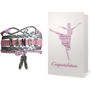 Sportybella Dance Bracelet & Card Gift Set, Dance Jewelry - Pink Ballet Shoe Dance Bracelet for Dance Recitals