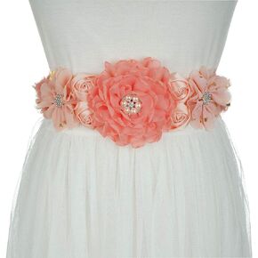 Maternity Sash Belts Rhinestone Crystal Flowers Wedding Bridal Waist Belts with Pearls