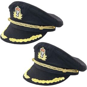 2 Pcs Unisex Adult Cosplay Sailor Caps, Adjustable Yacht Boat Ship Captain Costume Marine Admiral Hat