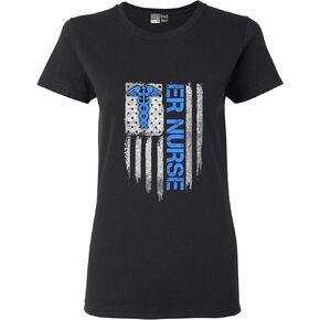 Ladies ER Nurse Hospital American Flag DT T-Shirt Tee