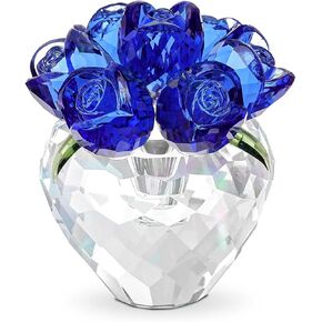 LONGWIN Crystal Rose Flower Figurines Glass Flower Spring Bouquet with Vase Home Decor Collectible Figurines, Romantic Crystal Gifts for Women on Valentines Day/Mothers Day