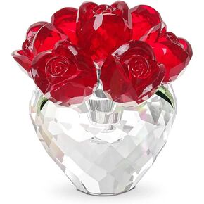 LONGWIN Crystal Rose Flower Figurines Glass Flower Spring Bouquet with Vase Home Decor Collectible Figurines, Romantic Crystal Gifts for Women on Valentines Day/Mothers Day