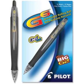 Pilot : G6 Gel Retractable Roller Ball Pen, Black Ink, Fine, 0.70mm -:- Sold as 2 Packs of - 1 - / - Total of 2 Each