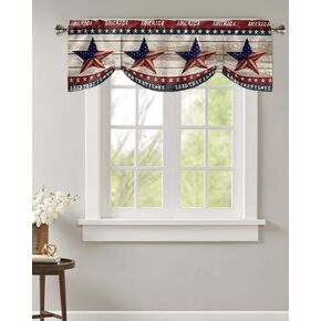 4th of July Tie Up Valance for Windows American Flag Patriotic Curtains Valances Rod Pocket Valance Window Treatments Patriotic Star Stripe Balloon Curtains for Kitchen Living Room Bedroom 42x12 Inch