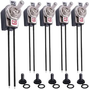 4Pcs 12V DC 20A 125V AC 20A Marine Heavy Duty 2 Pin ON Off SPST Waterproof Toggle Switch Spade Terminals,with Waterproof Boot Cap& Terminal Wires(Black/Brown),for Automotive Car Boat Marine