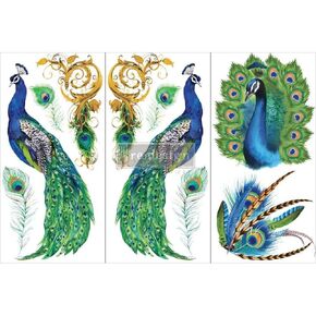 Redesign with Prima Small Transfers Peacock Paradise 3 Sheets,6"x12" 655350656775 Redesign-Small Transfer Home Decorations