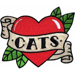 Pinsanity Red Heart Cats Lover Iron-On Embroidered Patch