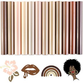 Melanin Heat Transfer Vinyl - 12 Pcs 12 X10 Skin Tone HTV Heat Transfer Vinyl Nude Brown Shade Color HTV Vinyl Barely Beige Tan HTV Iron on Vinyl for T-Shirts Compatible with Silhoutte Cameo in Kuwait