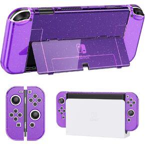 JINGDU Protective Case Compatible with Nintendo Switch OLED 2021, Transparent Glitter Switch OLED Hard Case, Joycon Split Design, Anti-Fall and Shock Absorption, with 4 Thumb Grip