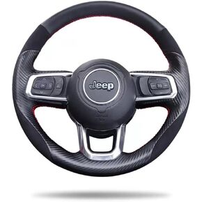 Hand-Sewing Steering Wheel Wrap Cover Black Suede/Matte Carbon Fiber Interior Protection Accessories for Jeep Wrangle 2018-2022 Jeep Gladiator 2020-2022 (Black Carbon Fiber)