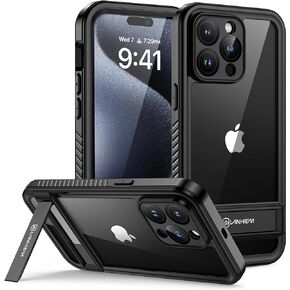 Lanhiem for iPhone 14 Case with Kickstand, IP68 Waterproof Dustproof Built-in Screen Protector, Full Body Shockproof Protective Front and Back Cover for iPhone 14, 6.1 Inch (Black)