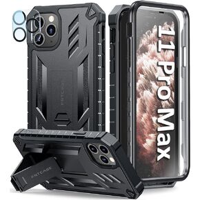FNTCASE for iPhone 11 Pro-Max Case: Rugged Shockproof Protective Cases with Kickstand - Heavy Duty Dual Layer Military Grade Drop Proof Protection Cell Phone Cover (Black)