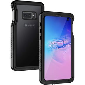 Lanhiem Samsung Galaxy S10e Case, IP68 Waterproof Dustproof Shockproof Case with Built-in Screen Protector, Full Body Sealed Underwater Protective Clear Cover for Samsung S10e, Black