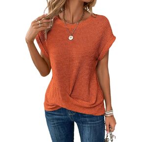 KevaMolly Womens T Shirts Solid Batwing Sleeve Cross Wrap Hem Tee Casual Tshirt Trendy Fitted Tee Tops