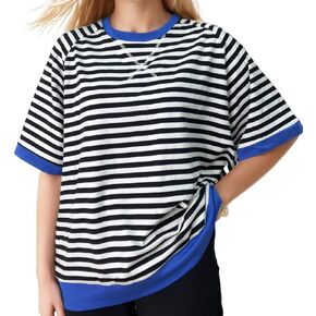 Oversized T-Shirts Striped Crewneck Short Sleeve Casual Tops Loose Blouses Lookalikes Free for Women People Dupes