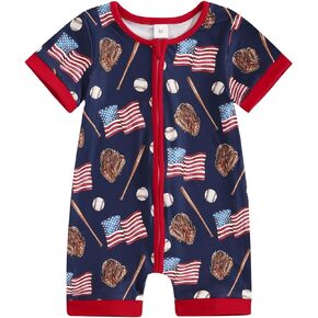 FIOMVA 4th of July Baby Boy Girl Outfits Toddler Baseball Outfit Newborn Romper Infant Jumpsuit American Flag Clothes