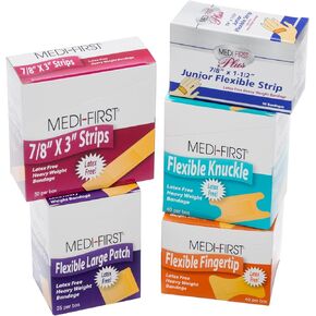 تشكيلة ضمادات Medifirst - مجموعة متنوعة من الضمادات اللاصقة، بما في ذلك المفصل والأصابع - عبوة إعادة التعبئة لمجموعات الإسعافات الأولية في مكان العمل - ضمادات قماشية - مثالية لإعادة تعبئة الأطقم الصناعية