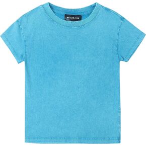 Children Boys Girls Washed Vintage T-Shirt Summer Casual T Shirts Thick Short Sleeve Loose Crew Neck Cotton Tops