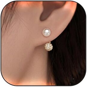 Pearl Stud Earrings for Women Gold Pearl Jacket Earrings Crystal Ball Earrings Rhinestone Front Back Earrings Wedding Earrings for Women Girls Jewelry Gifts