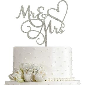 JIEEIN Mr & Mrs Cake Topper - Bride and Groom Sign Wedding, Engagement Cake Topper Decoration - Black Plastic