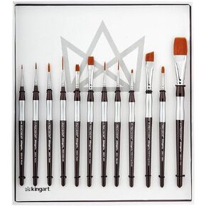 KINGART 1070B Premium 12 Pc. Precision Acrylic Artist Paint Brushes, Short Comfort Handle, Synthetic Taklon Hair for Acrylic, Oil, Watercolor and Gouache Paints, Gift Boxed, Set of 12