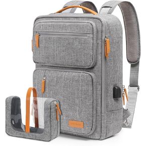 MOSISO Laptop Backpack for Men Women, 15.6-16 inch Laptop Bag, Carry On Daypack for Travel Work, 3 in 1 Flight Approved Computer Travel Backpack with USB Charging Port & Toiletry Bag, Gray