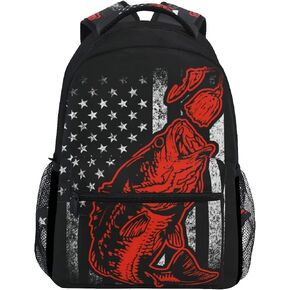 Bass Fishing Lure And American Flag Casual Backpack Bag, Fashion Lightweight Backpacks for Holiday Gifts One Size