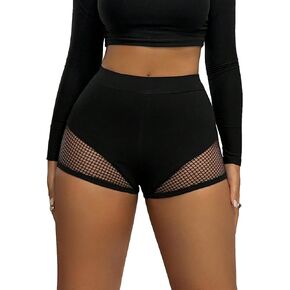 SweatyRocks Women's Contrast Fishnet Mesh Ruched Butt Lifting High Waist Hot Shorts