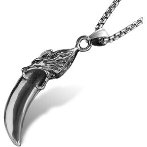 bahamut Mens Lion/Wolf Head Necklace for Men Boys Women,Gothic Punk Biker Animal Pendant Stainless Steel Chain Jewelry Gift