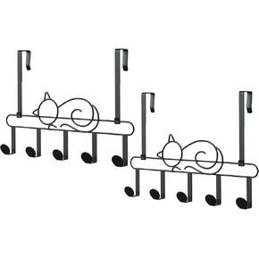 Alsonerbay Over The Door Hooks, Metal Door Hanger with 5 Coat Hooks, Cat-Shaped Heavy Duty Towel Racks with Hanging & Wall Mount Display for Bathroom Entryway Set of 2 Black in Kuwait
