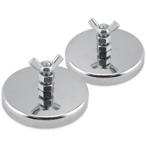 Master Magnetics RB70B2NWX2 Ferrite/Low Carbon Steel Round Base Magnet Fastener with Bolt and Wing Nut, Chrome Plate, 2.65" Diameter, 1.275" Total Height, 65 lb., Silver (Pack of 2)