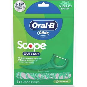Oral-B Pro-Health Floss Picks + Scope Outlast Long Lasting Mint Flavor - 75 ct, Pack of 4