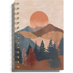 Boho Notebook - Preppy Notebooks, Nature Journal, Boho Journal, Boho Sun Mountain Spiral Notebook, 5.5x8.3 Inches