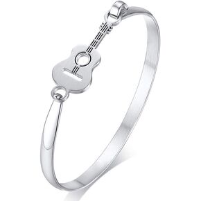 Silver Stainless Steel Music Guitar Bangle Women's Bracelet Birthday Gifts