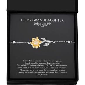 Granddaughter Bracelet From Grandma, 925 Sterling Silver Bracelet with 14k Gold Sunflower Charm Jewelry, Granddaughter Gifts From Grandma For Birthday, Valentine's Day, Graduation