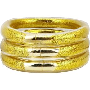 YBMYCM 3PCS Soft Glitter Filled Jelly Silicone Bracelets Set, Sparkling Fashion Bangles as Gift for Women Girls