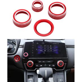 Thor-Ind 4pcs Aluminum Interior Console Trim Compatible with Honda CRV CR-V 2017 2018 2019 2020 2021 AC Air Conditioning Knob Start Stop Button Navigation Volume Knob Cover Trim (Red)