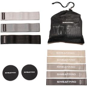 Exercise & Toning Kit. Resistance Bands, Booty Bands, Core Sliders Set for Men and Women, for Home Fitness, Gym, Yoga, Squat, Glute, Legs, Butt and core Building. Portable and Convenient.
