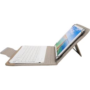 Tablet Keyboard Cases, 2 In1 Tablet Cover Set with White Bluetooth Keyboard Protective Case, Pu Leather Keyboard Case with Keyboard Holder Universal for (10 inch gold leather case + white keyboard)