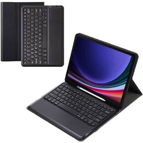 Keyboard Case for Samsung Galaxy Tab S9 Plus 12.4 Inch 2023, Slim Folio Cover Removable Detachable Bluetooth Keyboard with Pencil Holder for S9P SM-X810/X816B/X818U (Black)