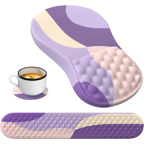 HAOCOO Ergonomic Mouse Pad with Wrist Rest, Keyboard Wrist Rest Pad, 3 PCS Computer Mouse Pad Sets for Desk, Memory Foam Mousepad with Wrist Support for Office Gaming Laptop, Galaxy Purple