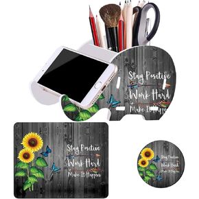Large Gaming Mouse Pad + Pen Holder Phone Holder + Coaster Set Non-Slip Desk Mat Multifunctional Mobile Pen Cup Home Office Accessories Desk Decoration, Leopard Print