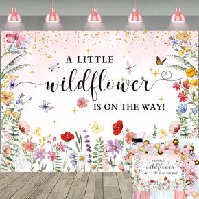 Wildflower Baby Shower Decorations Backdrop Watercolor A Little Wildflower is On The Way Photography Background She is a Wildflower Theme Baby Girls' Baby Shower Cake Table Banner (7X5FT(82x59inch))