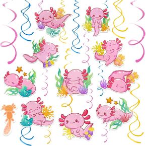 30 Pcs Axolotl Hanging Swirls Party Decorations Axolotl Birthday Party Spiral Decor Supplies Ceiling Decorations for Boys Girls Axolotl Fans