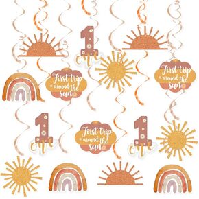 K KUMEED First Trip Around The Sun Birthday Decorations, 20pcs Boho Sun 1st Birthday Ceiling Hanging Swirls, Boho You are My Sunshine Birthday Party Decorations for 1st Birthday Girl, Boy