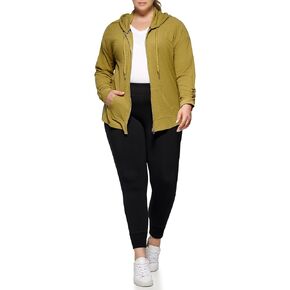 Calvin Klein Performance Women's Plus Size Ruched Long Sleeve Zip Front Hoodie