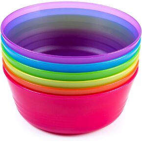Kids Plastic Dinnerware Set of 6 Multi Color Bowls - Reusable, BPA-Free, Dishwasher Safe and Microwaveable
