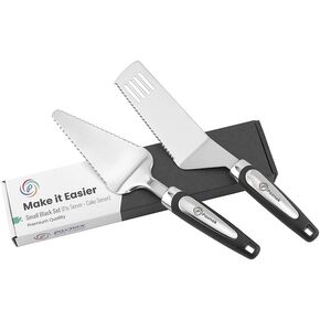 Pie Server Spatula and Cake Slicer Set with Luxury Gift Box, Black Stainless Steel Set - Kitchen Essentials for Cutting & Serving Desserts, Brownies, Lasagna - Great for Anniversary, Christmas Spatula